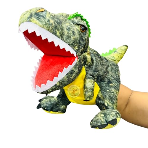 Image of Chi-Chimpu's Open Mouth Tyrannosaurus Dinosaur Hand Puppet for Kids | Soft Plush Animal Puppet for Storytelling Fun Learning Puppets Toy with Movable Mouth | Interactive Pretend Play | Forest Green
