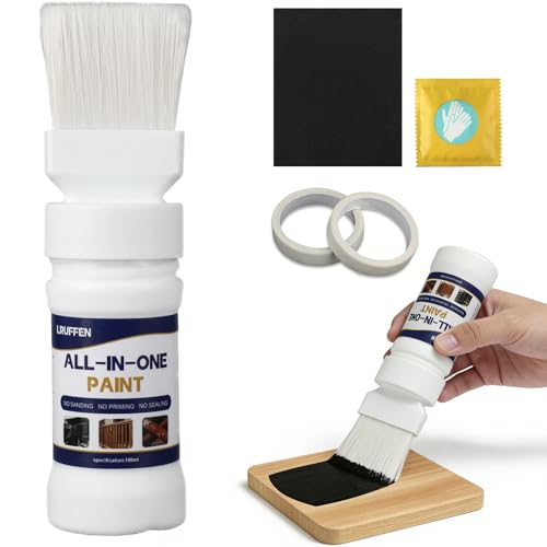 Lruffen All-in-One Touch up Paint, Furniture Repair Kit - Fast Drying Water-Based Paint for Wood & Metal, Plastic, Cabinets, Metal, DIY Home Improvement, 6.35oz (Black)