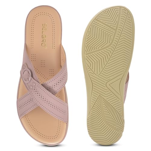 Image of SELBRO Women's Comfort Slip-On Sandals - Lightweight Criss-Cross Strap Flats with Laser-Cut Detail and Cushioned Footbed - Stylish Everyday Walking Flats SAR-CHD126