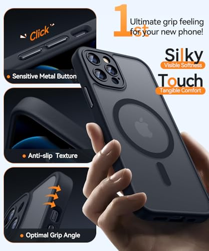 Image of CANSHN Magnetic Compatible with iPhone 12 Pro Max Case, Upgraded [Full Camera Protection] [Compatible with Magsafe] [Translucent Matte] Shockproof Protective Phone Cover 6.7 Inch - Black