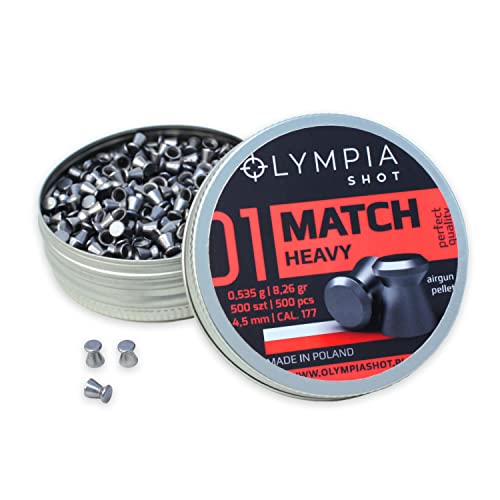 Olympia Shot Match Heavy Air Gun Pellets | .177 Caliber (4.5 Mm), 8.26 Gr | Flat Wadcutter Head For Competition Target Shooting | 500 Count #TOP12