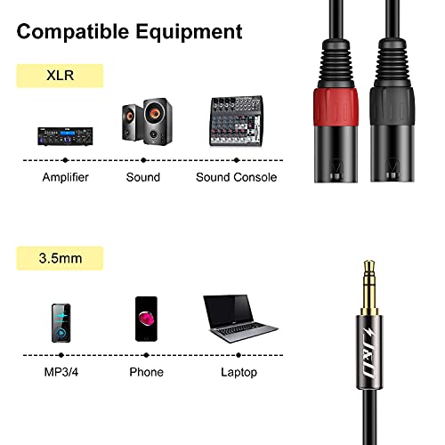 J&D 3.5mm 1/8 inch to Dual XLR Y Splitter Cable, PVC Shelled 2 XLR Male to 3.5mm TRS Male Unbalanced Interconnect Stereo Audio Patch Cable Adapter for DSLR Camera Smartphone Laptop Microphone, 6 Feet - Image 3