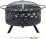 30-Zoll-Feuerschale und Grill, runde Holzfeuerstelle im Freien für Außenhof Hinterhof Camping Lagerfeuer Mehr mit Grill, Bildschirm, Poker