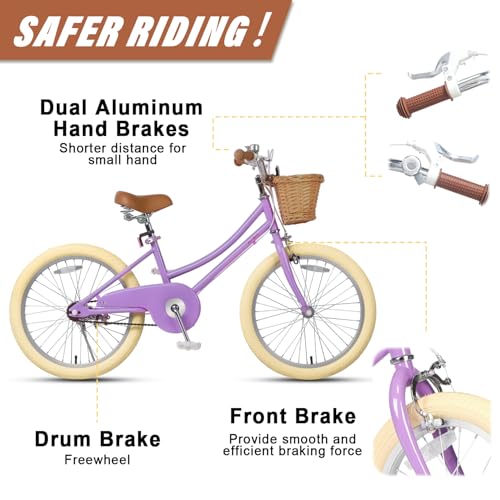 Image of Petimini Vintage Kids Bike for Girls, 12-20 Inch Classic Bicycle with Wicker Basket & Bell, High Tensile Steel Frame, Training Wheels (12-18 inch), 85% Pre-Assembled, Retro Bike for Outdoor Riding