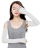 Women Sun Block Solid Color Long Arm Sleeve Glove,Light Grey
