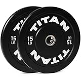 Titan Fitness 15 LB Pair Economy Series Black Olympic Bumper Plates, Durable Rubber Exterior with Steel Core, Weightlifting and Strength Training Weight Plate