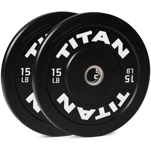 Titan Fitness 15 LB Pair Economy Series Black Olympic Bumper Plates, Durable Rubber Exterior with Steel Core, Weightlifting and Strength Training Weight Plate