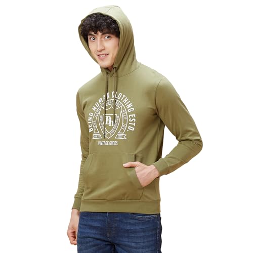 Image of Being Human Olive Regular Fit Men's Hoodie Clothing