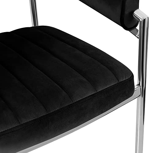 Bekrvio Velvet Arm Dining Chairs Kitchen Dining Room Chairs With Armrest, Mid Century Modern Living Room Armchair Accent Chairs Upholstered Kitchen Chairs With Metal Chrome Legs, Black #TOP7