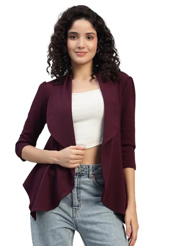 Image of Cotton Blend Women's Single Breasted Relaxed Fit Shawl Collar 3 /4 Sleeve Blazer