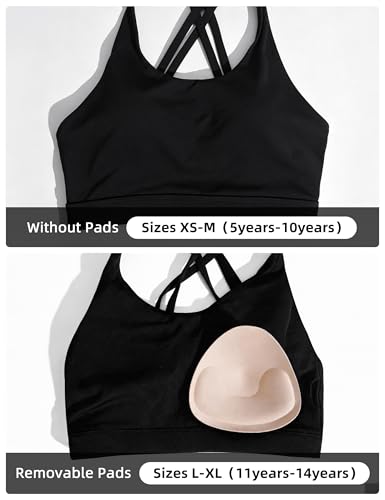 IFNOW Girls Sports Bra Kids Strappy Scoop Neck Bra Crop Top Training Bra for Dance Yoga 5-14 Years Pink — view 3