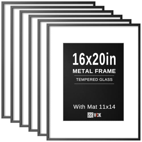 Image of VCK 16x20 Frames Black Metal, Real Glass, 11x14 Mat, Set of 6, for Picture