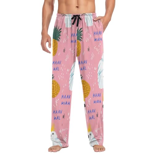 Men's Pajama Pants Cockatoos Pineapples Pink Sleep Pajama Lounge Pant with Pockets, Elastic Waistband3