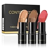 Hocossy Contour Highlighter Blush Sticks - Cream Contour Bronzer Stick for Cheeks, Eyes, Lips, Long-Lasting & Waterproof Smooth Makeup Sticks for All Skin Types Face Make Up, 3pcs (Set C)