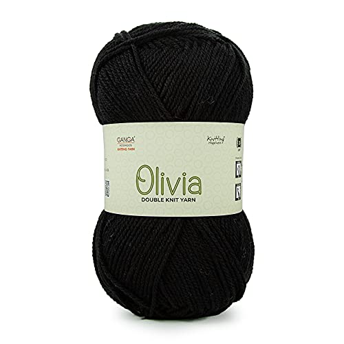 Image of Ganga Acrowools Acrylic Olivia,Double Knit Yarn. Hand Knitting&Crochet Yarn. Oekotex Class 1 Certified. Pack of 2 Balls-100Gms Each. Shade No-Olv006, Black