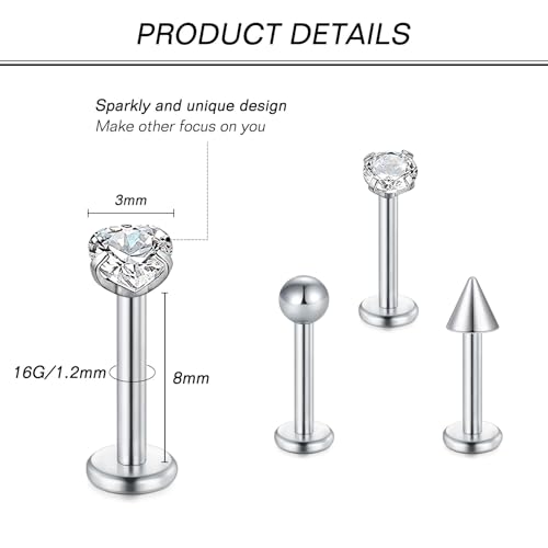 Zolure 16g Lip Rings Horseshoe Labret Jewelry Lip Barbell Ring Spike Snake Bite Piercing Jewelry Tragus Helix Earrings Studs Medusa Piercing for Women Men3