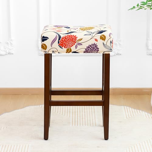 Image of Waterproof Bar Stool Covers Set of 4 Rectangle Floral Stretchable Backless Barstool Seat Cover Counter Bar Stool Slipcovers 18x14inch Washable