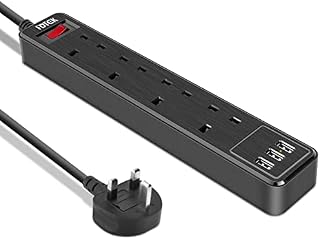 Extension Lead with USB Slots, FDTEK 4 Way Multi Plug Extension Socket with 3 USB Ports, Extension Cable 2M with Switch, UK Mountable Power Strip for TV PC Tablets Home Office Kitchen