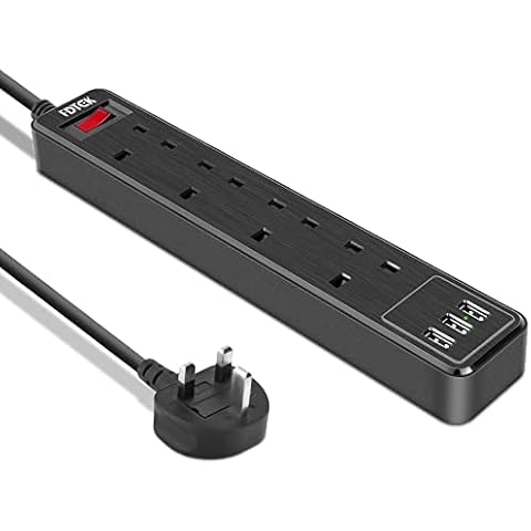 Extension Lead with USB Slots, FDTEK 4 Way Multi Plug Extension Socket with 3 USB Ports, Extension Cable 2M with Switch, UK Mountable Power Strip for Home Office Kitchen Cover