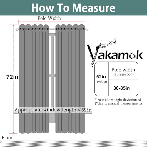 Yakamok Blackout Curtains Room Darkening Thermal Insulated Window Panels,Solid Grommet Top Drapes for Bedroom/Living Room(62Wx72L, Black, 2 Panels)