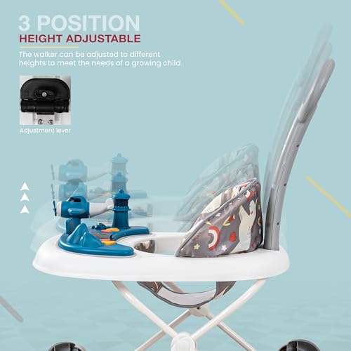 Image of Baybee 3 in 1 Staffy Baby Walker With Rocker & Push Handle - 3 Adjustable Heights, Mat & Musical Toy Bar for Kids 6-18 Months (Grey)