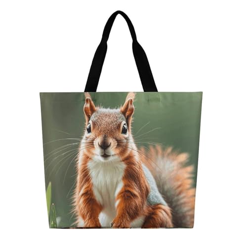 Fashionable Reusable Women's Shoulder Tote Bag Cute Squirrels Printed with Unique Heat Transfer Print, Eco-Friendly Durable Polyester for Grocery, Travel & Gifts3