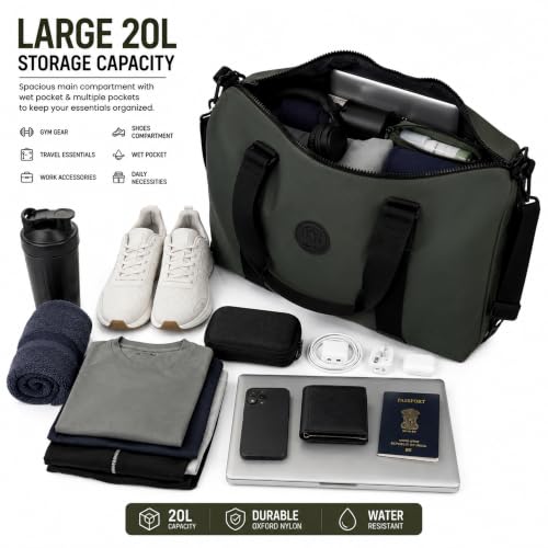 Image of Storite Travel Duffel Bag for Women & Men, Water-Resistant Nylon Weekender Bag with Adjustable Shoulder Strap, Lightweight Overnight Luggage Bag for Travel, Sports & Daily Use (Olive Green)