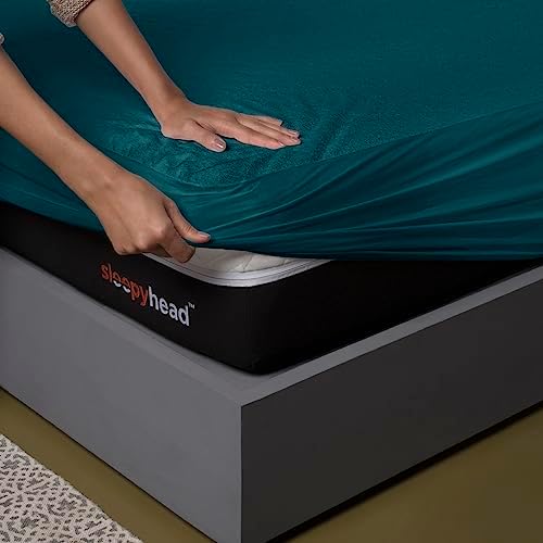 Sleepyhead 100% Waterproof Cotton Feel Mattress Protector | Double Size, 72 x 48 Inches | Breathable & Ultra Soft Fitted Bed Protector| Deep Teal