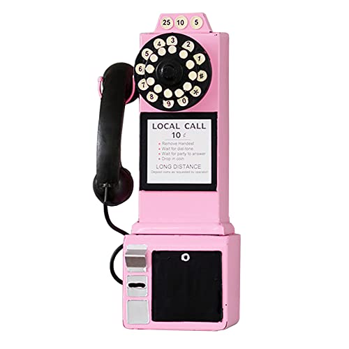 Guyifuny Payphone with Push Button Technology Retro Pay Phone Decor Old Fashion Phones for Home Office Cafe Bar Decor - Pink