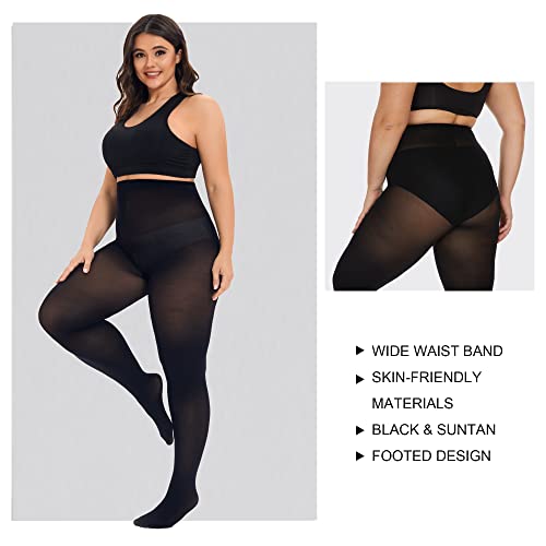 Image of CozyWow Plus Size Tights for Women 80D Soft Solid Color Semi Opaque Pantyhose High Waist 1X 2X 3X 4X
