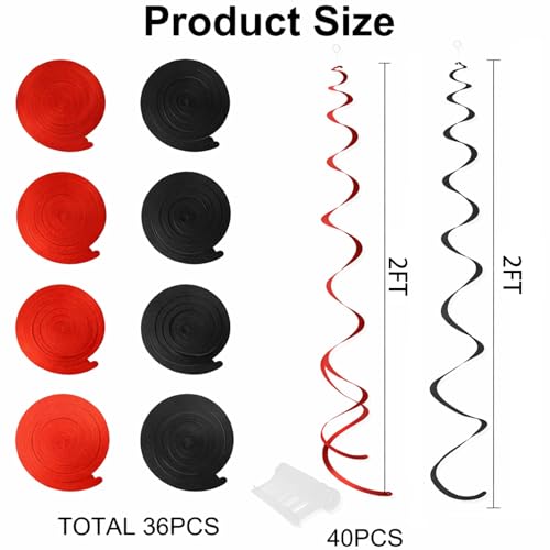 Image of Halloween & Gothic Party Decor - Black Red Swirl Ceiling Decorations 48 Pack, Spooky Theme Supplies for Haunted House & School Color Event