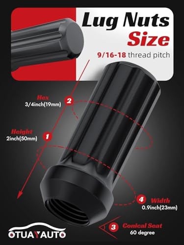 Image of OTUAYAUTO 9 /16-18 7 Spline Lug Nuts - 32PCS Black Wheel Lug Nut with Socket Key, Cone Seat, 19mm Hex, Replacement for Dodge Ram 1500, Ram 2500, Ram 2500Van, Ram 3500, Ram 3500 Van 8 Aftermarket Wheels