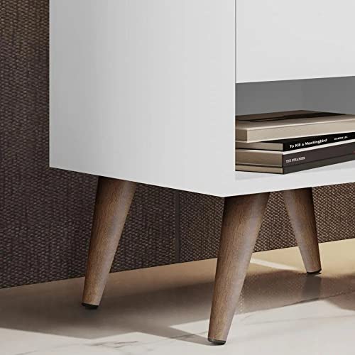 Mesa De Cabeceira Modelo Sleep Com Gaveta Pés Pinus Amadeirado Cor Branco
