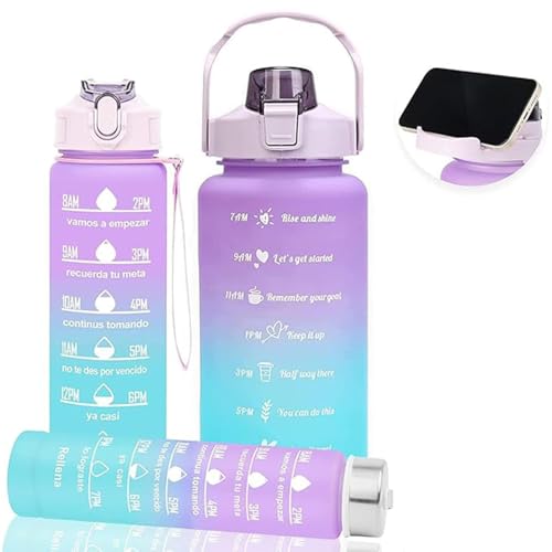 Image of 3-in-1 Motivational Water Bottle Set - 2L, 700ml, 280ml Leakproof BPA-Free Bottles - Airtight Drinking Sippers for Gym, Fitness & Outdoor Use (Multicolor)