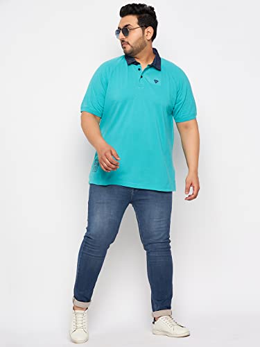 Image of Men Turquoise Blue Cotton Blend Half Sleeve Polo Neck Solid Plus Size T-Shirt(CYPM1340XL XXL)