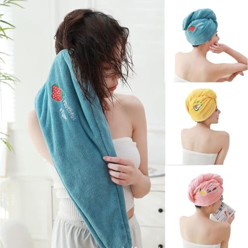 Image of DIVYAM Microfiber Hair Towel Wrap for Women | Quick-Dry Soft Hair Drying Cap with Elastic Loop | Lightweight Magic Head Wrap for Long, Curly & Wet Hair (Blue, Set of 2)