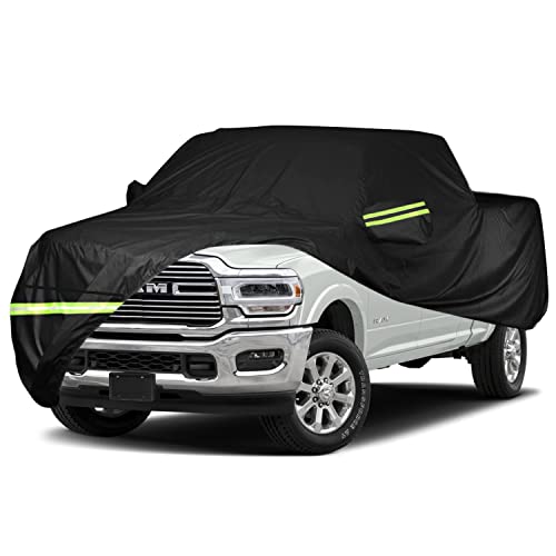Image of Waterproof Car Cover for 1998-2022 Dodge Ram 1500 Crew Cab 5.5 ft Short Bed Truck Cover, All Weather Windproof PEVA Car Covers with Door Zipper Up to 232 inch L, for Sun Rain UV Protection