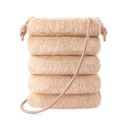 Comfyable Small Crossbody Bag for Women – Faux Fur Fluffy Quilted Cell Phone Purse with Strap, Mini Plush Furry Puffer Pouch