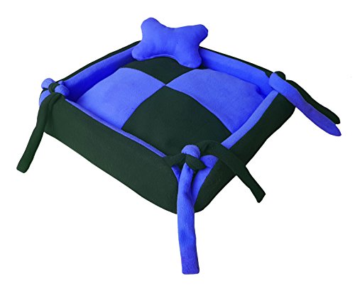 Image of Fluffy's Luxurious Dog /Cat Bed Square Shape Super Soft Foam Reversible Sky Blue & Black (Royal Blue, Large)