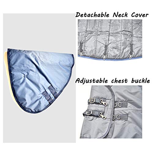 Winter Turnout Rugs for Horses Medium Weight Thicken Cotton Soft Comfortable Windproof Waterproof Ripstor Stable Horsewear Supplies (Color : Blue Size : 160cm) (Blue 125cm) - Afbeelding 6