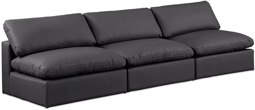 BOWERY HILL 3-Piece Modular Sofa, Black Vegan Leather, 117″