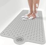 OTHWAY Mat de bain pour Tub Non-dérapant: 39" X 17" Matelas de bain long avec attrape-chevaux │Big Drain Holes Douche Mats pour douche intérieure │Machine lavable (Grey)