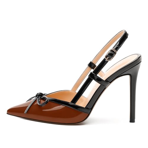 Womens Slingback Stiletto High Heels, Adjust Buckle Fashion Pointed Toe Pumps with Decorative Bows, Women Shoes for Wedding Party Office2