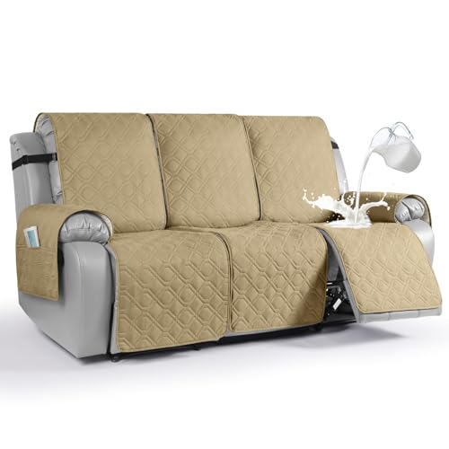 Image of VANSOFY Waterproof Recliner Couch Covers Washable, Sand,3 Seater | 1-Piece, Non-Slip with Elastic Straps, Sofa Cover with Pocket for Dogs, Pets