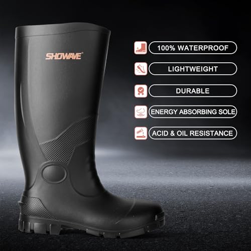 Showave Showave Men's Rain Boots with Steel Shank Waterproof Rubber Boots, Size 12