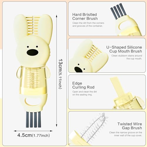 Image of Cleaning Brush 4 in 1 Bunny Cup Lid Cleaning Brush, Cute Bunny Lid Cleaning Brush,Bottle Cleaner Brush Set for Lid Cleaning, Crevice Cleaning, Mug Cleaning - White + Beige + Pink