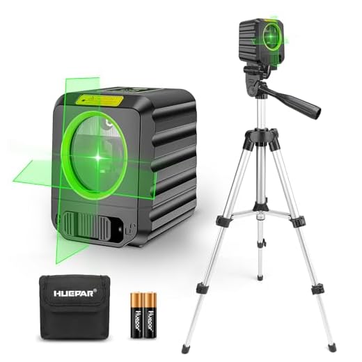 Niveau Laser, Ensemble de trépied de niveau laser, Huepar B011G-TP 100Ft Outil de niveau laser autonivelant DIY, Niveau laser à ligne croisée verte pour accrocher des tableaux, carrelage