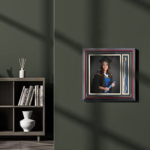 Gmframes Graduation Photo Shadow Box Frame With Tassel Holder For 8X10 Pictures,Real Glass,Black Over Gold Double Mat,Wall & Tabletop Design #TOP6