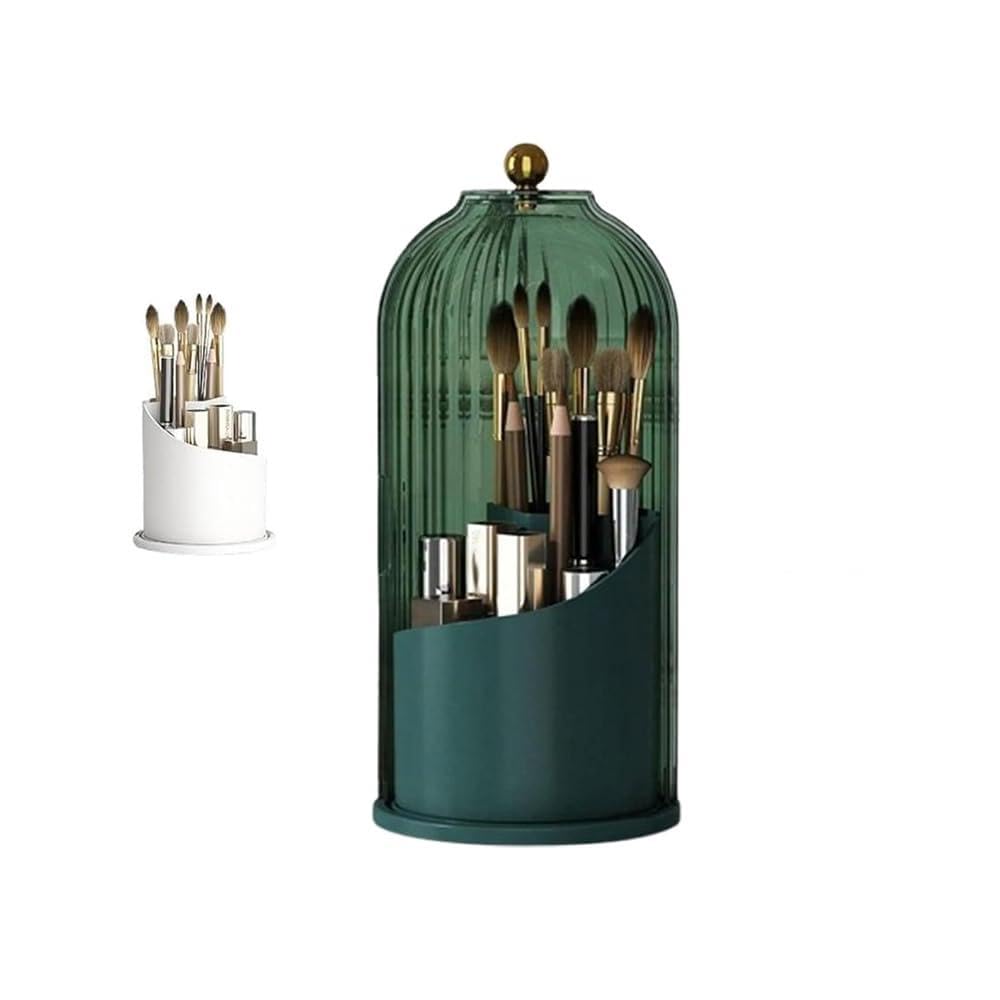 Oehug Green Concealed Toothbrush Holder,Covered Makeup Brush Holder With Sliding Lid,360° Rotating Bathroom Waterproof Dustproof Toothbrush Holders, For Vanity Bathroom (Green)