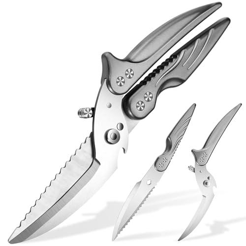 Plys Ciseaux à Volaille Robuste, Acier Inoxydable Multifonctionnel, Ciseaux de Cuisine pour Poulet, Volaille, Poisson, Viande No (Argent)